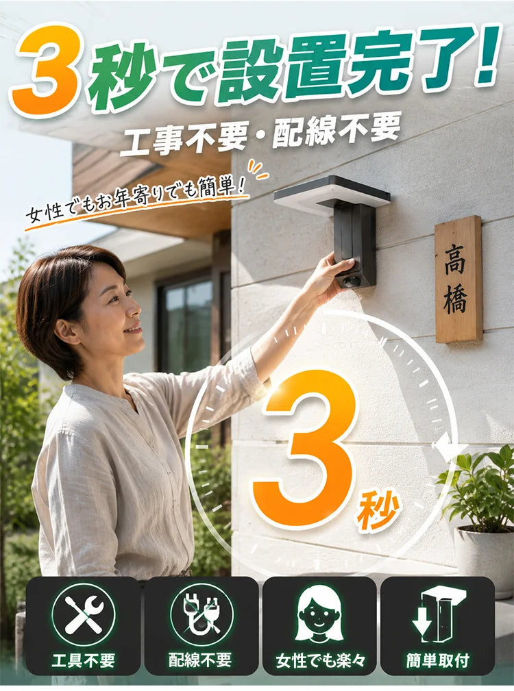 ソーラー充電式人感センサー屋外ウォールライト