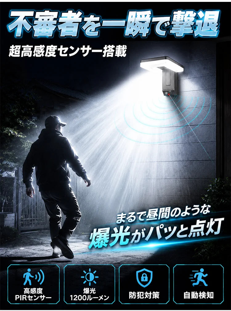 ソーラー充電式人感センサー屋外ウォールライト
