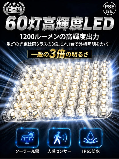 ソーラー充電式人感センサー屋外ウォールライト